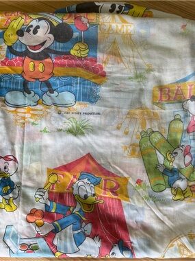 Vintage Disney Mickey Mouse Carnival Twin Fitted Sheet Donald Goofy USA